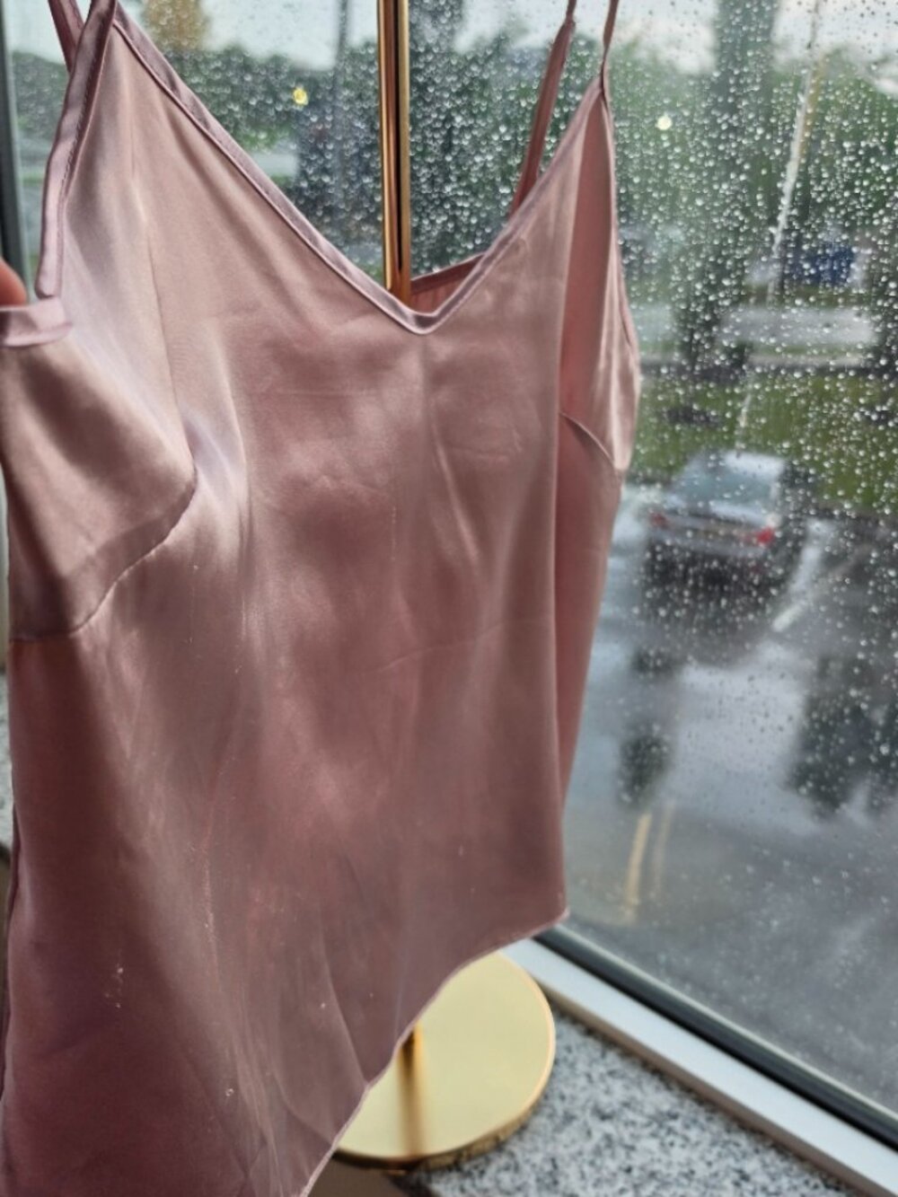 Dusty Pink Satin V-Neck Camisole Tank Top